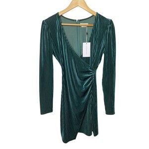 Lovers + Friends Hayden Velvet Mini Dress Moss Green Wrap Ruched S NWT